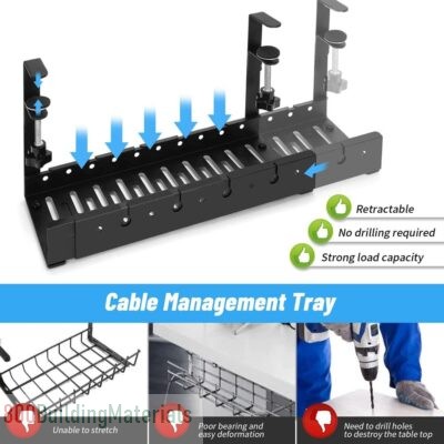 Under Desk Cable Management Tray Metal Wire Cable Holder for Desks