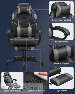 SONGMICS Lumbar Cushion Office Chair with Headrest ‎OBG073B03