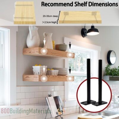 Black Solid Steel Floating Shelf Bracket Blind Shelf Supports -4 Pcs