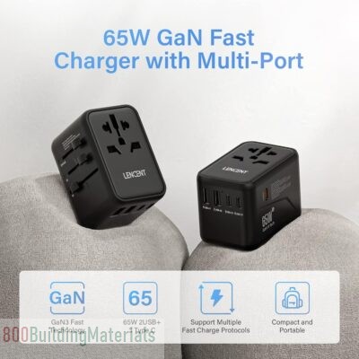 LENCENT Fast Charging Universal Travel Adapter with 2 USB Ports & 3 USB-C PD Fast Charging 636DV