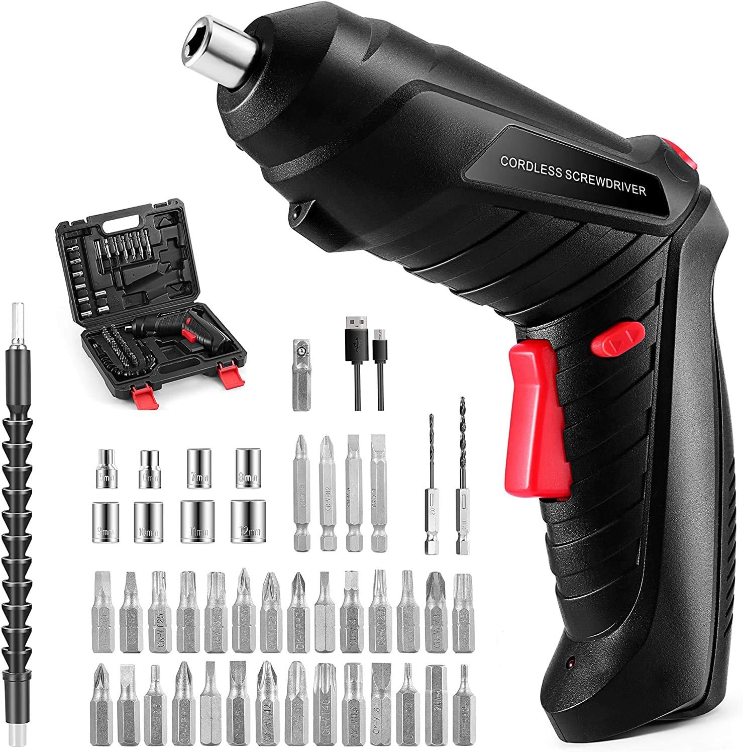 AccLoo Cordless Electric Cordless Screwdriver Drill with Built-in LED, 1300mAh (Black)