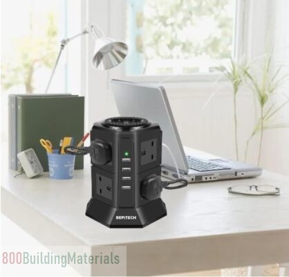 BEPiTECH 12-in-1 Extension Tower with 8 UK-UAE Power Sockets and 4 USB Ports, 2-Meter Cord
