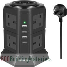 BEPiTECH 12-in-1 Extension Tower with 8 UK-UAE Power Sockets and 4 USB Ports, 2-Meter Cord
