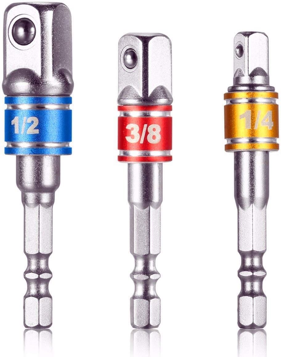 Impact Grade Socket Adapter/Extension Set Turns Power Drill Into High Speed Nut Driver