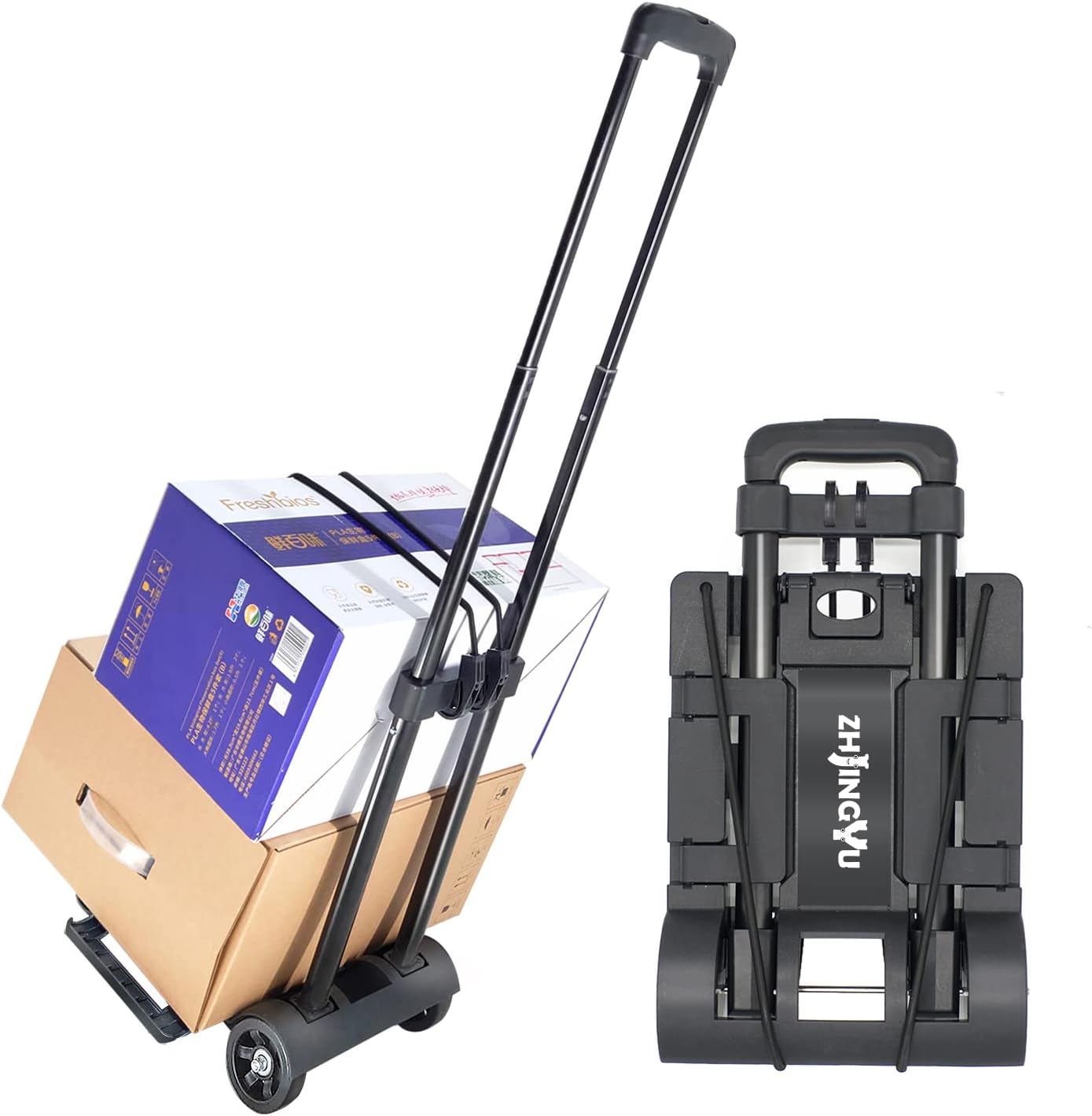Folding Hand Truck Iron Tube Pull Rod Folding Cart Foldable Trolley with Wheels