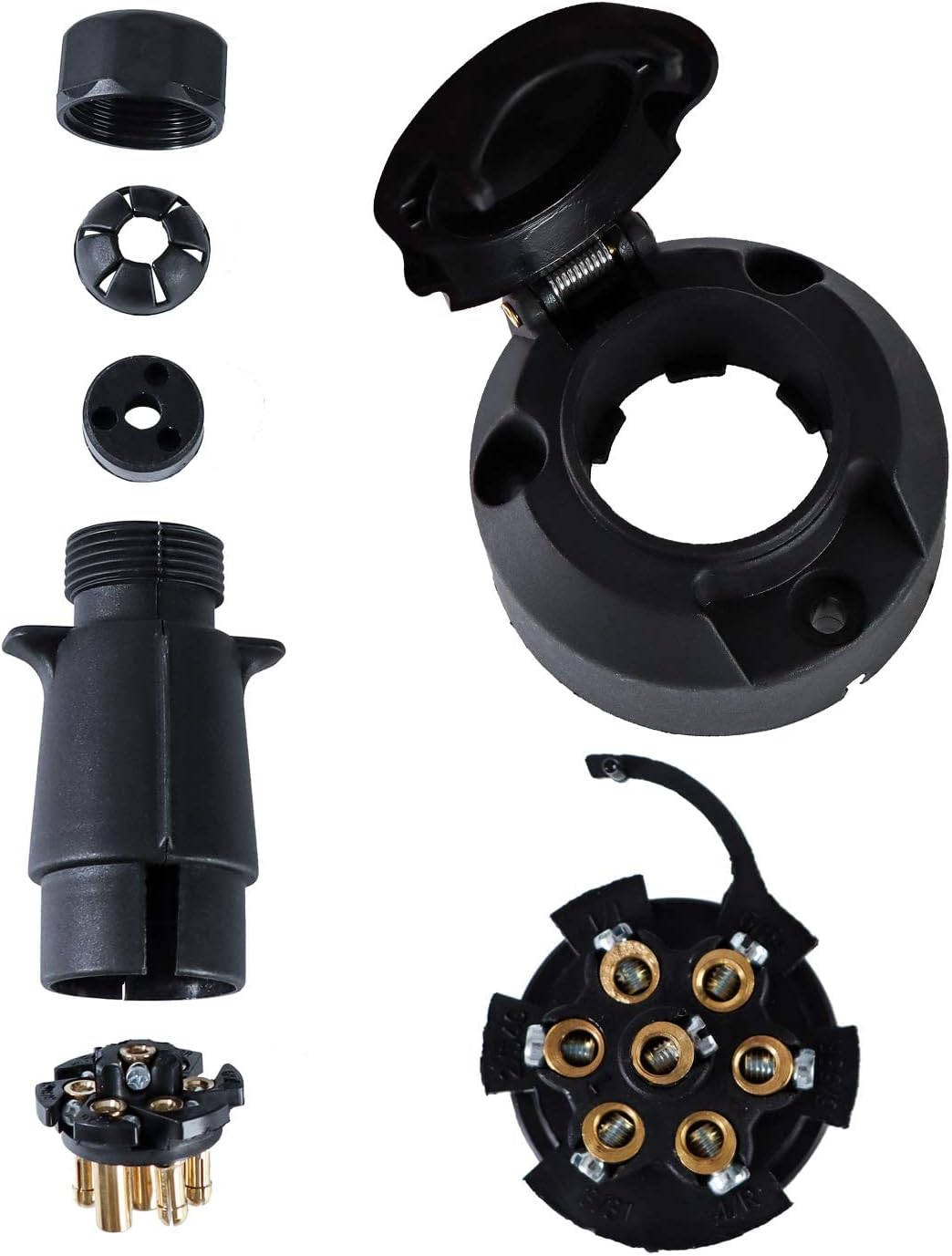 12V Trailer Plug and Socket Kit, 7 Pin Trailer Plug and 7 Pin Trailer Socket Connector Waterproof
