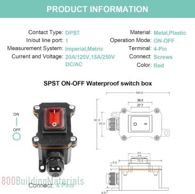 TERRIFI IP66 Waterproof On-Off with 2 Red Light Buttons, One-Side Entry & Exit Line