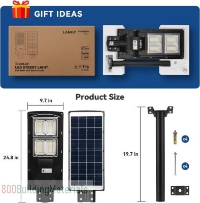 LANGY High Lumens LED Solar Power Street Lamp Outdoor Dusk to Dawn