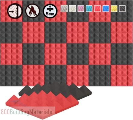 Arrowzoom Soundproofing Pyramid Acoustic Foam Studio Absorbing Tiles Pads Wall Panels Red & Black (25 X 25 X 5cm)-24 Pack
