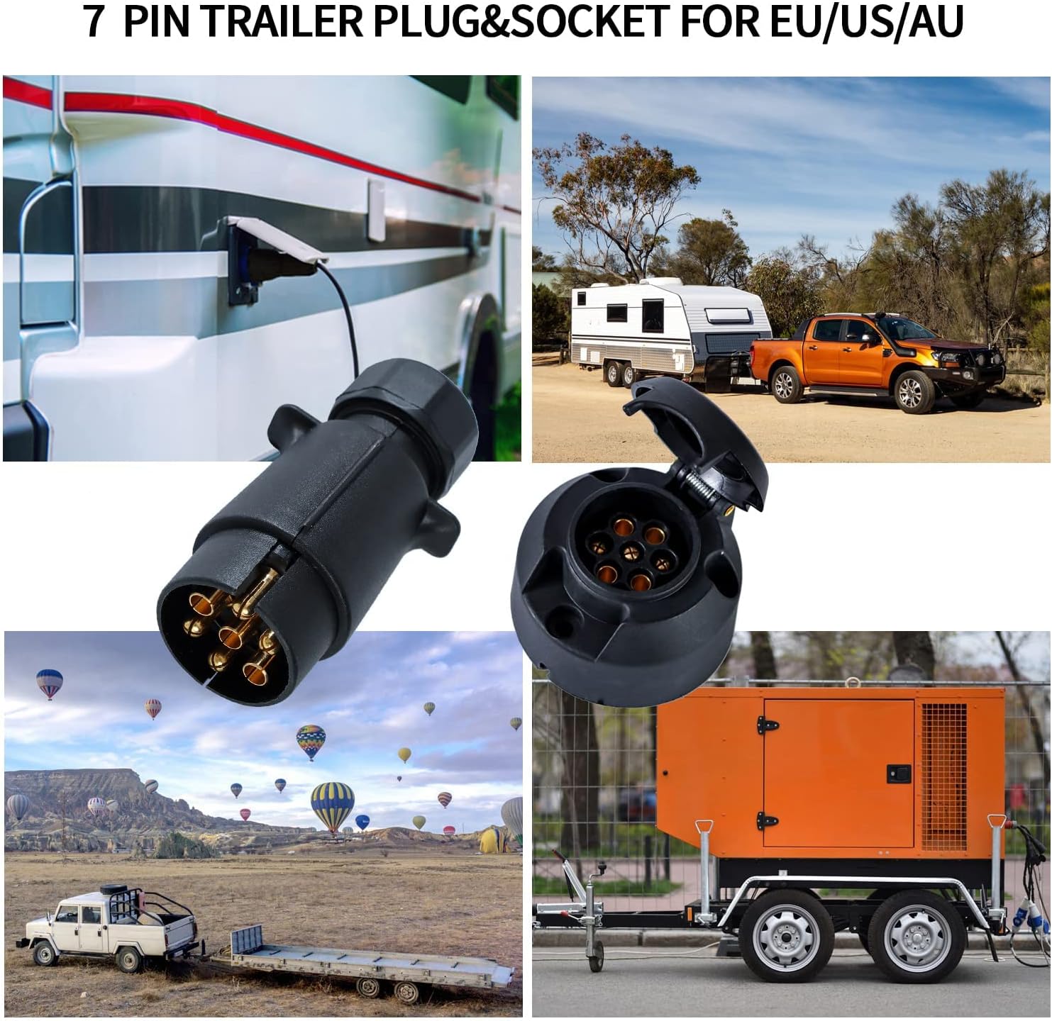 12V Trailer Plug and Socket Kit, 7 Pin Trailer Plug and 7 Pin Trailer Socket Connector Waterproof
