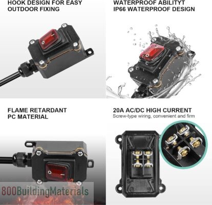 TERRIFI IP66 Waterproof On-Off with 2 Red Light Buttons, One-Side Entry & Exit Line