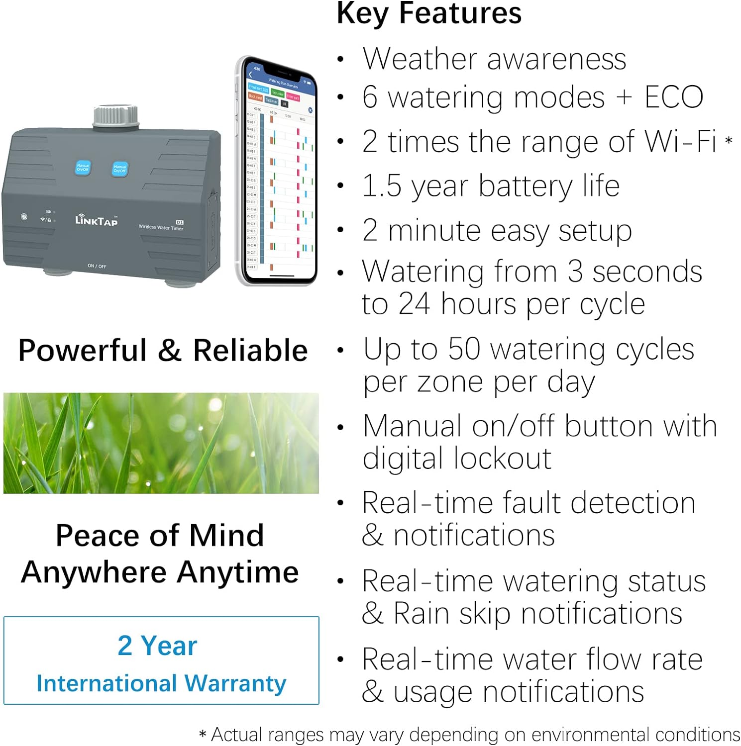 LinkTap D1 Wireless Water Timer & Gateway – 2 Zone Smart Hose Tap Timer