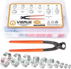 VIGRUE Single Ear Hose Clamps 10 Sizes with Ear Clamp Pincer 304 Stainless Steel Stepless Hose Clamps