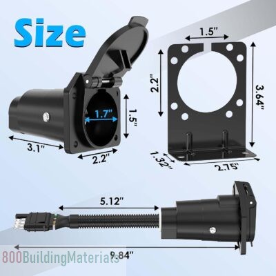 4 Way to 7 Way RV Round Blade Trailer Adapter Wiring Plug Connector with Mounting Bracket for Towing Solutions