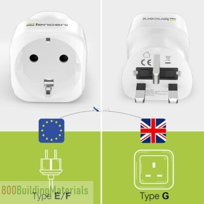 LENCENT 2Pcs EU to UK Plug Adapter