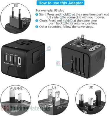 SAUNORCH Universal International Travel Power Adapter W/High Speed 2.4A USB-A