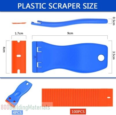 HOOTO 4 Pcs Plastic Razor Blade Scraper and 100 Pcs Plastic Blades Kit