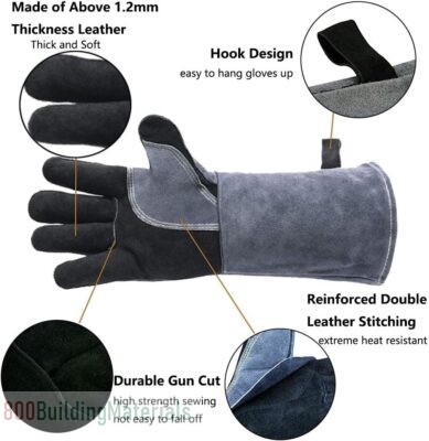 Leather Forge Welding Gloves, with Kevlar Stitching Heat/Fire Resistant