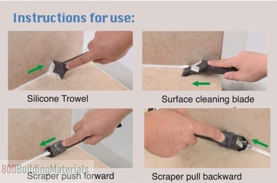 3 in 1 Silicone Caulking Tool Kit (stainless steelhead) Sealant Finishing Tool Grout Scraper