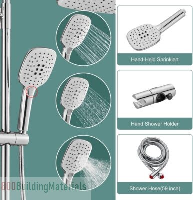 Heyalan 9 Inch Rainfall Shower Head with Handheld Sprayer Complete Set Adjustable Hand Spray Tub Spout Wall Mount