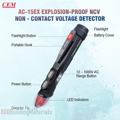 CEM AC-15EX Voltage Tester,Non-Contact Volt Tester, with Dual Range AC 12V-1000V/100V-1000V
