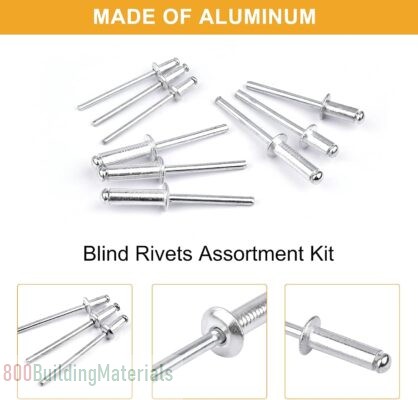 VIGRUE Pop Aluminum Rivets Blind Rivets 9 Sizes Assortment- 495Pcs
