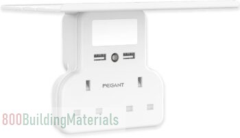 PEGANT Multi Plug Extension Power Adapter With 2 USB, Night Light and Shelf
