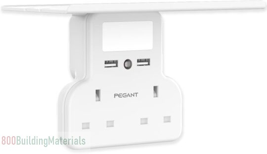 PEGANT Multi Plug Extension Power Adapter With 2 USB, Night Light and Shelf