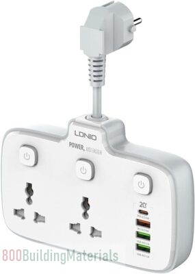 LDNIO Multi Plug Adaptor, 2 Way Plugs Extension Multi Sockets Wall Charger Adapter with 1 PD & 1 QC3.0 And 2 Auto I’D Ports