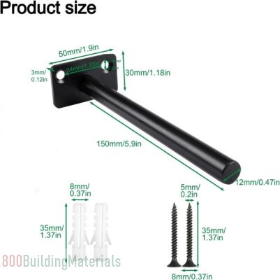 Black Solid Steel Floating Shelf Bracket Blind Shelf -4 Pcs 15cm