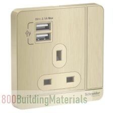 Schneider Electric AvatarOn, 2 USB charger + switched socket, 3P, 13A, Metal Gold Hairline