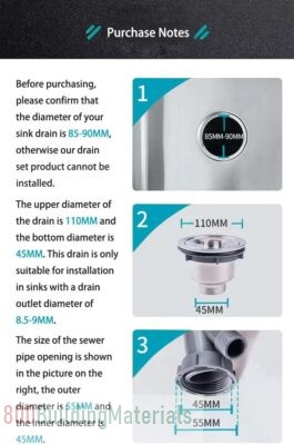 Double Sink Set with Stainless Steel Water Leak- Odor-resistant Drain Kit for Kitchen (R047)