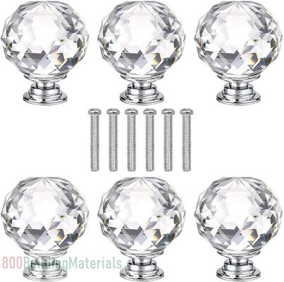 Round Crystal Glass and Chrome Door Knobs Set pack- 6