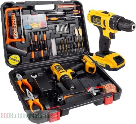 48V Cordless Drill, 128Pcs Power Drill Set with Lithium Ion Battery and Charger