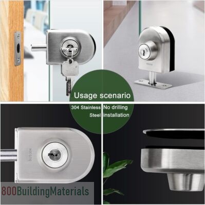 NALACAL Stainless Steel Glass Door Lock Anti-Theft Security Double Swing Hinged Frameless Push Sliding Gate Floor Latch Bolt Ground