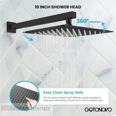 Rainfall Shower System Matte Black with High Pressure 10 inch