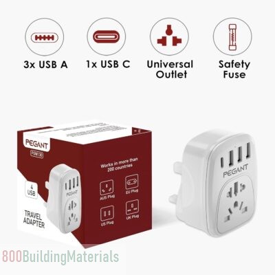 PEGANT USB Plug Wall Charger Power Adapter 5-in-1 Universal Outlet Extender