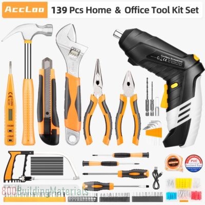 Accloo 139 Pieces with Rechargeable Electric Screwdriver Set ＆ Hand Tools & Sturdy Storage Case