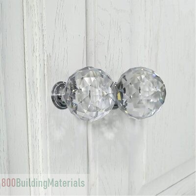 Round Crystal Glass and Chrome Door Knobs Set pack- 6