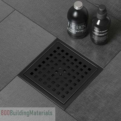 WEBANG Linear Shower Drain with Capsule Pattern Grate + Square Shower Floor Drain 6 * 6 IN