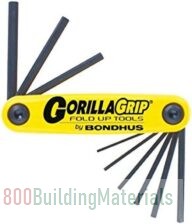 Bondhus 12591 GorillaGrip Set of 9 Hex Fold-up Keys, sizes .050-3/16-Inch, Multicolor, One Size