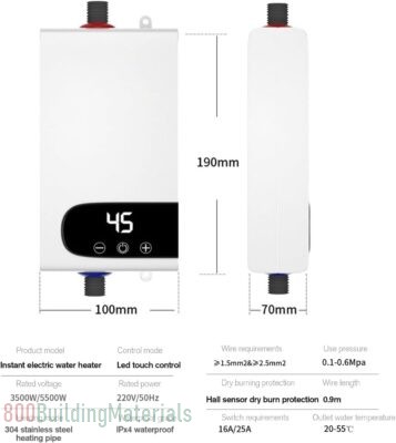 TDOO Instant Electric Water Heater, Mini Electric Water Heater for Kitchen Tankless