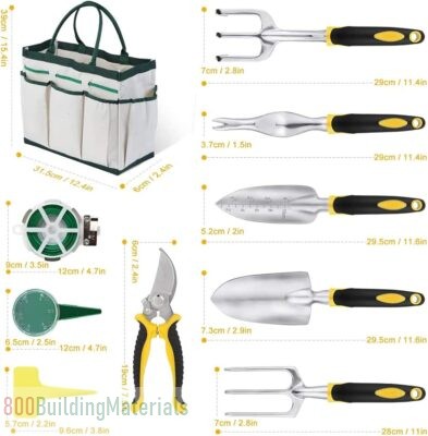 12 Pieces Heavy Duty Hand Tool Gardening Kit cast Aluminum with Soft Rubberized Non-slip Handle