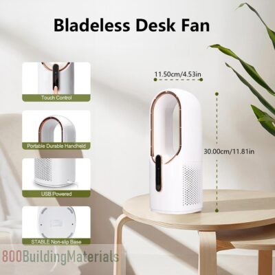 Angju 30cm Desk Fan Bladeless with 3-Speed Options, Touch Control