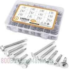Hex Washer Head & Wafer Head, VIGRUE 410 Stainless Steel Self Tapping Sheet Metal Screws, Length 1/2″ to 1-1/2″, 400PCS