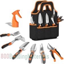 Angju Gardening Tool Set Aluminium Alloy Garden Tools Kit Included Hand Trowel Shovels Rake – 9 Pieces