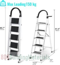 SKY-TOUCH Foldable Ladder 5 Steps, Home Ladder Folding Step Stool with Wide Anti-Slip Pedal, Adults Folding Sturdy Steel Ladder for Home,Kitchen, Gard